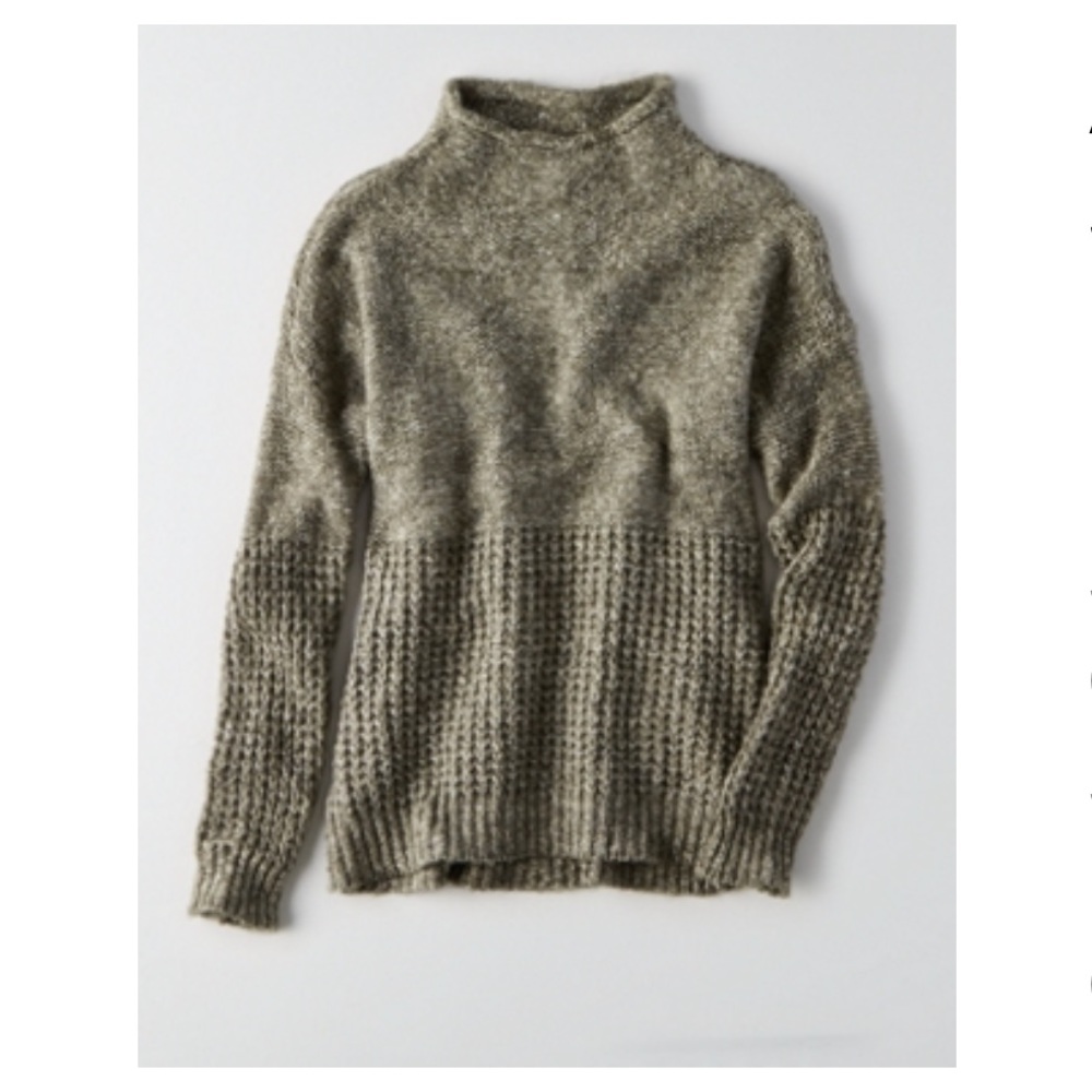 Green Waffle Knit Mock Neck American Eagle Sweater